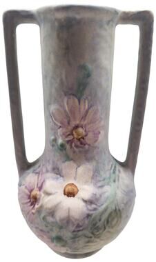 VINTAGE WELLER POTTERY SILVERTONE TALL HANDLED VASE